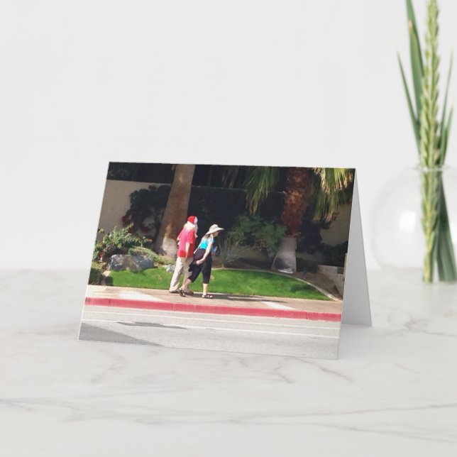 Cartão De Festividades Papai noel do passeio do Palm Springs, & Sra. (Frente)