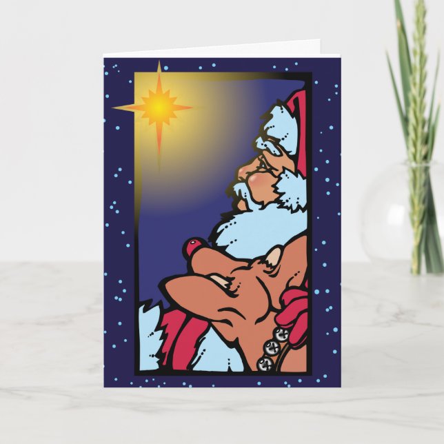 Cartão De Festividades Papai noel e a estrela (Frente)