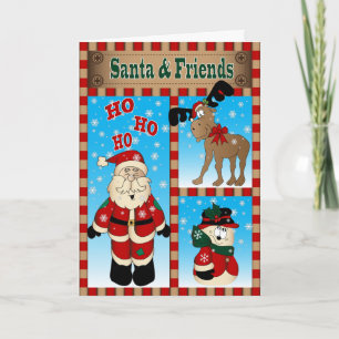 Cartão De Festividades Papai noel e amigos, desejando lhe o Feliz Natal