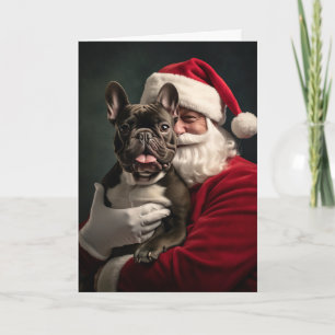 Cartão De Festividades Papai Noel e Bulldog Francês
