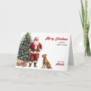 Cartão De Festividades Papai Noel e Cachorro da Raça Pit Bull Terrier Nat