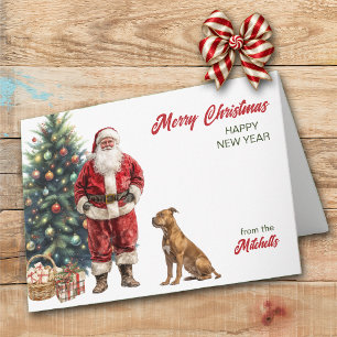 Cartão De Festividades Papai Noel e Cachorro da Raça Pit Bull Terrier Nat