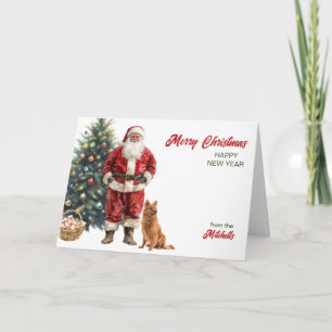 Cartão De Festividades Papai Noel e Cachorro Spitz Finlandês Natal