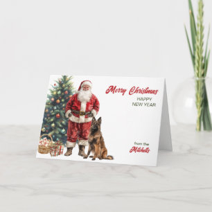 Cartão De Festividades Papai Noel e Cão Tervuren Belga Natal