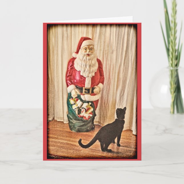 Cartão De Festividades Papai noel e gatinho (Frente)