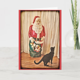 Cartão De Festividades Papai noel e gatinho