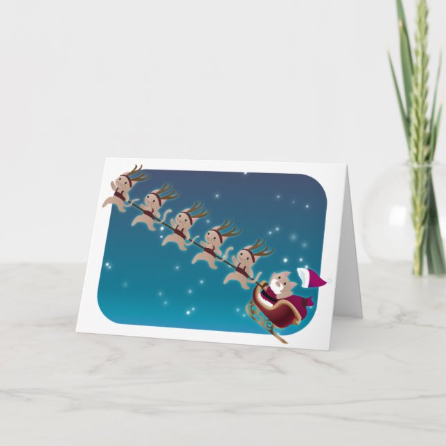 Cartão De Festividades Papai noel e grupo do gatinho (Frente)