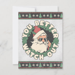 Cartão De Festividades Papai Noel - É Melhor Ficar Esperto - Retro