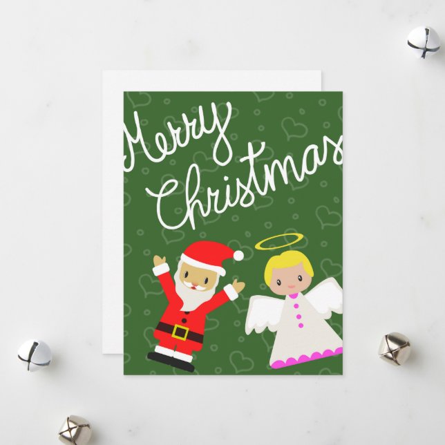 Cartão De Festividades Papai Noel e o Anjo lhe desejam um Feliz Natal (Frente/Verso In Situ)