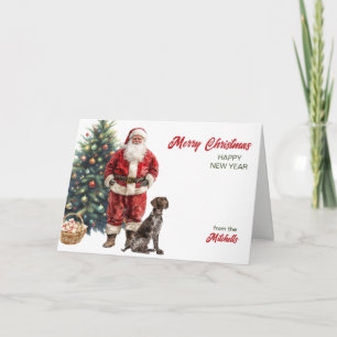 Cartão De Festividades Papai Noel e Pointer Alemão de Cabelo Curto