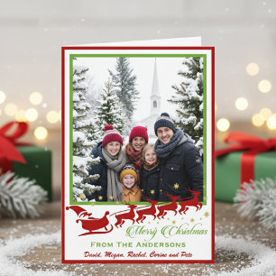 Cartão De Festividades Papai Noel e Rena de Meados do Século Personalizad