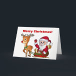Cartão De Festividades Papai noel e Rudolph que dizem o Feliz Natal<br><div class="desc">Tamanho: Padrão (5" x 7") Os aniversários ou os feriados, os bons dias ou os dias difíciis, os cartões personalizados de Zazzle são a maneira perfeita de transportar seus desejos em toda a ocasião. Adicione uma foto ou escolha um design e ilumine alguém dia com um simples "olá!"! Dimensões: 5"...</div>