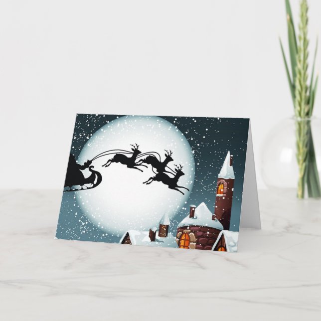 Cartão De Festividades Papai Noel e suas renas (Frente)