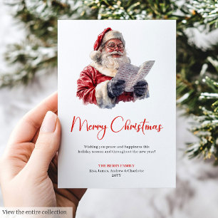 Cartão De Festividades Papai Noel Elegante Clássico Aquarela Natal
