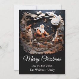Cartão De Festividades Papai Noel em Sleigh no Sky 3D Feliz Natal