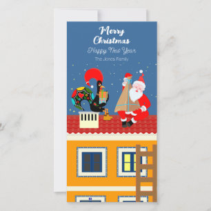Cartão De Festividades Papai Noel encontra o galo português