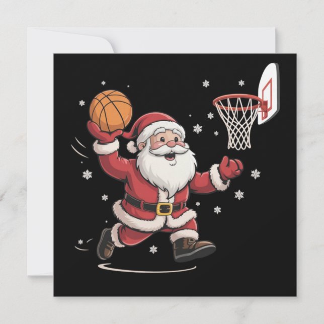 Cartão De Festividades Papai Noel engraçado a jogar basquetebol presente  (Frente)