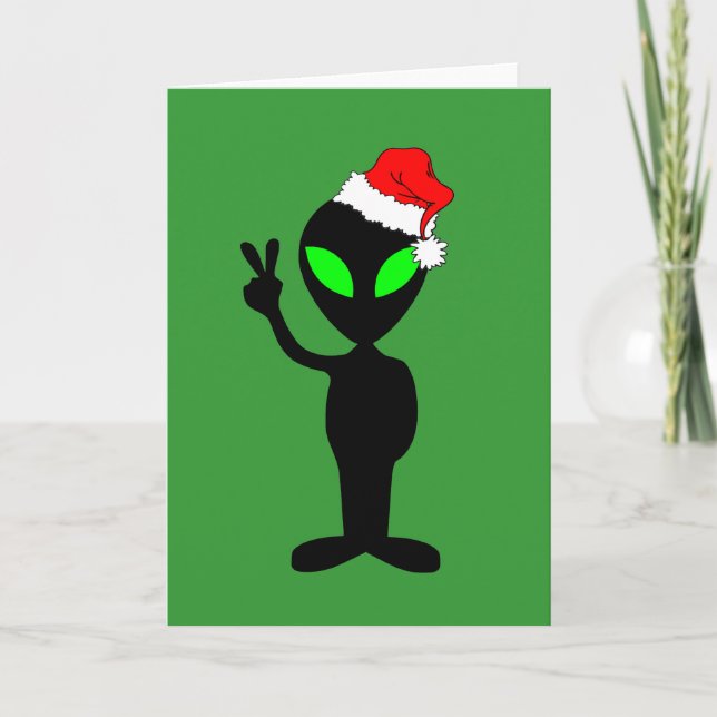 Cartão De Festividades Papai noel engraçado da alienígena da paz (Frente)