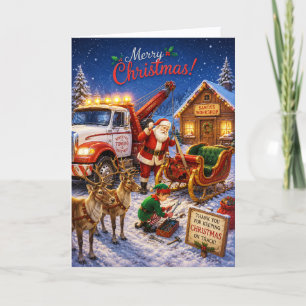 Cartão De Festividades Papai Noel Engraçado Derrubou o Negócio de Caminhã