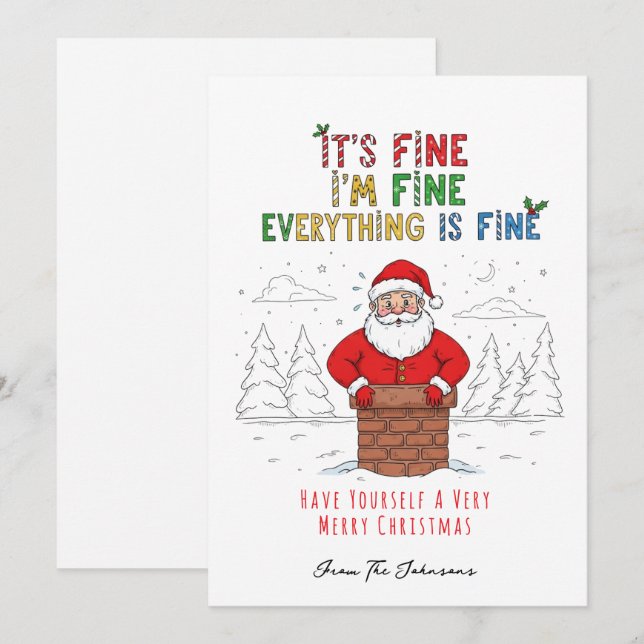 Cartão De Festividades Papai Noel Engraçado Tudo Está Bem (Frente/Verso)