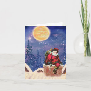 Cartão De Festividades Papai Noel Entregando Presentes ao Luar