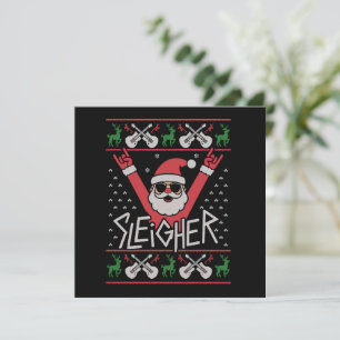 Cartão De Festividades Papai Noel Esquiador Natal Rock n Roll Suéter Feio