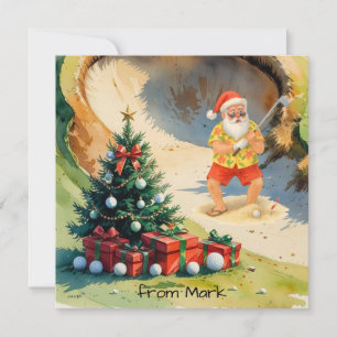 Cartão De Festividades Papai Noel está jogando golfe no campo de golfe em