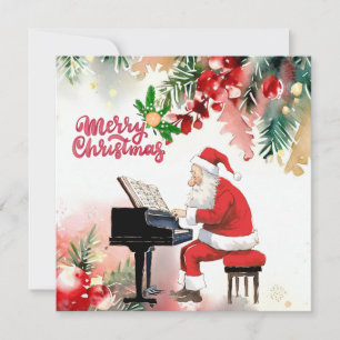 Cartão De Festividades Papai Noel está jogando Piano Felry Christmas