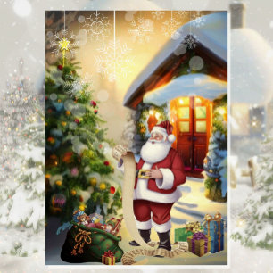 Cartão De Festividades Papai Noel Está Verificando a Lista Meninos e Meni