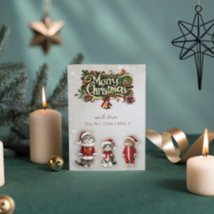 Cartão De Festividades Papai Noel Felino Vitoriano Natal Flat