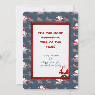 Cartão De Festividades Papai Noel Feriado com renas e trenós