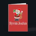 Cartão De Festividades Papai noel finlandês do Feliz Natal de Hyvaa<br><div class="desc">Cartão de Natal finlandês de Hyvaa Joulua que caracteriza o papai noel de uns desenhos animados em um fundo vermelho. Diga o "Feliz Natal" em finlandês! Excelente para uma família finlandesa.</div>