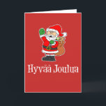 Cartão De Festividades Papai noel finlandês do Feliz Natal de Hyvaa<br><div class="desc">Cartão de Natal finlandês de Hyvaa Joulua que caracteriza o papai noel de uns desenhos animados em um fundo vermelho. Diga o "Feliz Natal" em finlandês! Excelente para uma família finlandesa.</div>