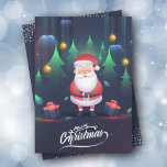 Cartão De Festividades Papai Noel Flat Christmas<br><div class="desc">O Pai Natal aparece na frente desses cartões de natal e sua saudação personalizada no verso. *ADICIONE uma foto no verso também. Selecione Matte para o papel mais pesado e alta definição para melhor qualidade de impressão.</div>