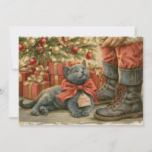 Cartão De Festividades Papai Noel Gatinho Natal