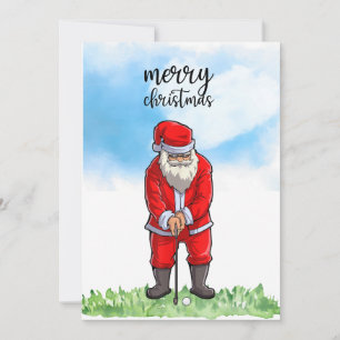 Cartão De Festividades Papai Noel golfista está jogando golfe no Natal