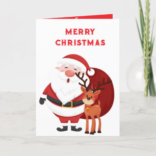 Cartão De Festividades Papai Noel gordo e rena personalizados 