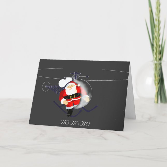 Cartão De Festividades Papai noel Helicóptero (Frente)