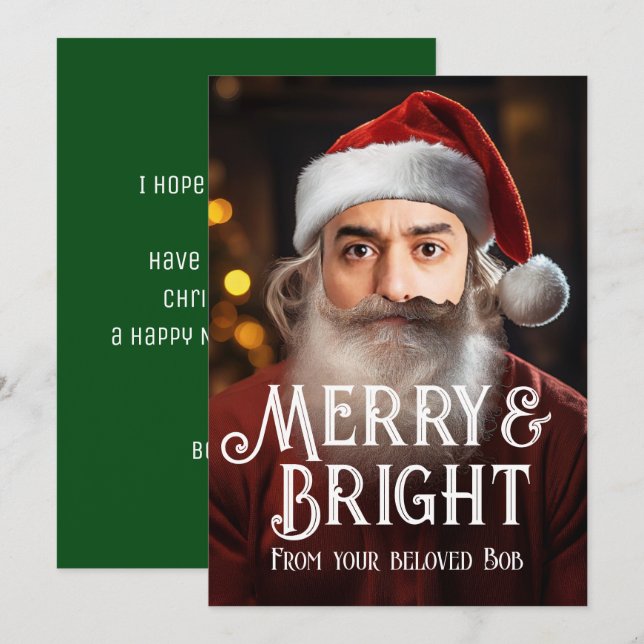 Cartão De Festividades Papai Noel Instantâneo! Basta adicionar seu rosto  (Frente/Verso)