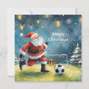 Cartão De Festividades Papai Noel joga Futebol Feriado de Natal 