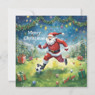 Cartão De Festividades Papai Noel joga Futebol Feriado de Natal 