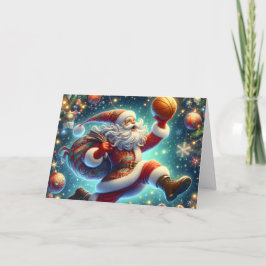 Cartão De Festividades Papai Noel jogando Basquete