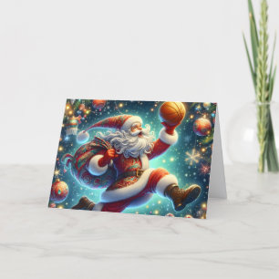 Cartão De Festividades Papai Noel jogando Basquete