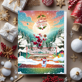 Cartão De Festividades Papai Noel jogando Natais vintages de voleibol
