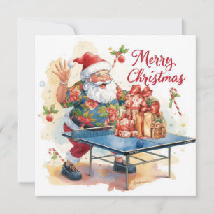 Cartão De Festividades Papai Noel jogando ping pong com uma camisa havaia