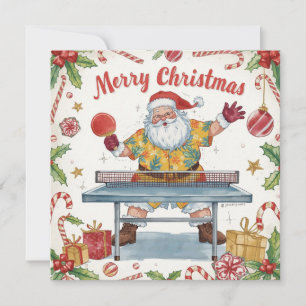 Cartão De Festividades Papai Noel jogando ping pong com uma camisa havaia