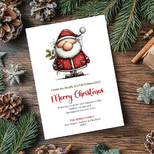 Cartão De Festividades Papai Noel Moderno e Caprichoso Vermelho Verde Sau