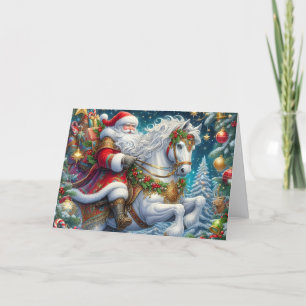 Cartão De Festividades Papai Noel montando um belo cavalo árabe