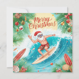 Cartão De Festividades Papai Noel na praia do Havaí para o Natal