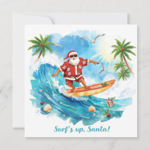 Cartão De Festividades Papai Noel na praia do Havaí para o Natal